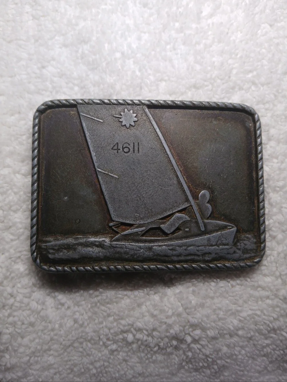 Vintage Sailboat Metal Belt Buckle - Brown